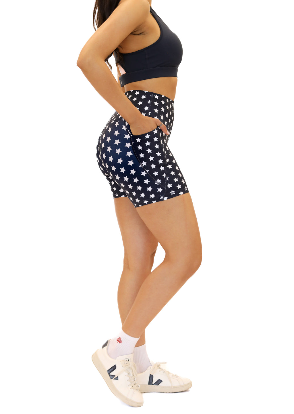 Lux High Waisted Rio Shorts (5 in. inseam) - Navy Stars
