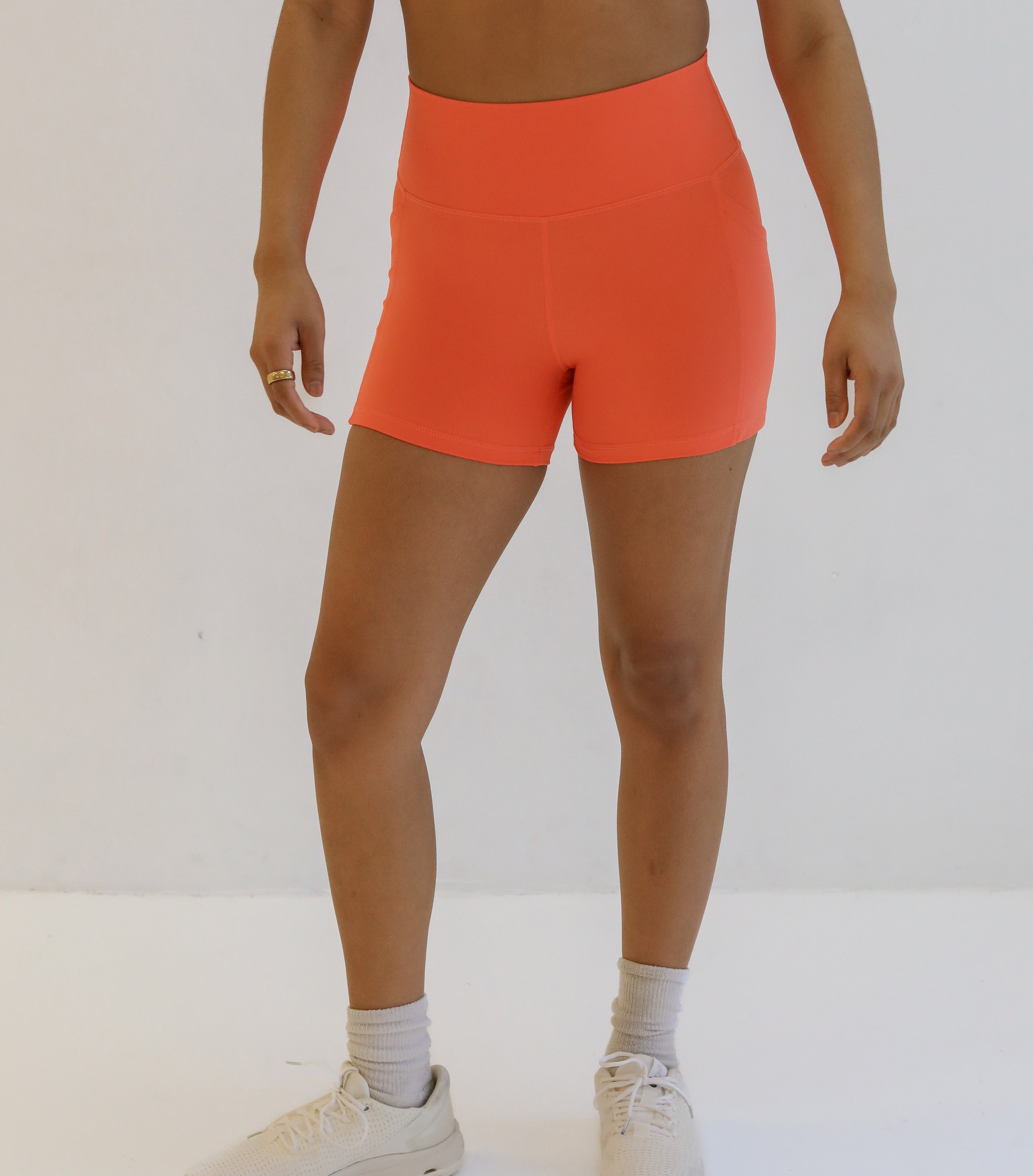 Lux High Waisted Rio Shorts (Multi-Lengths) - Tangerine