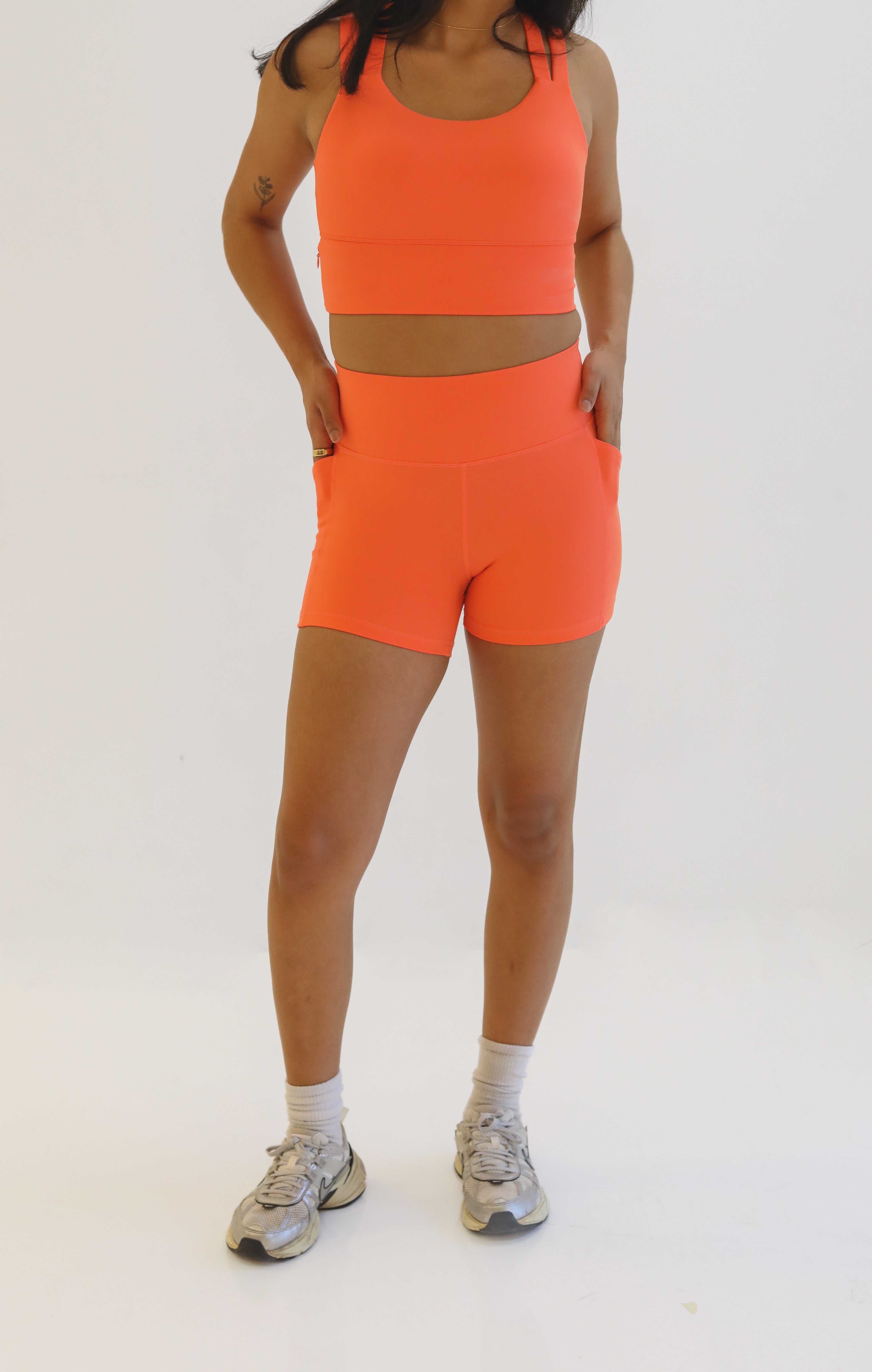 Lux High Waisted Rio Shorts (Multi-Lengths) - Tangerine
