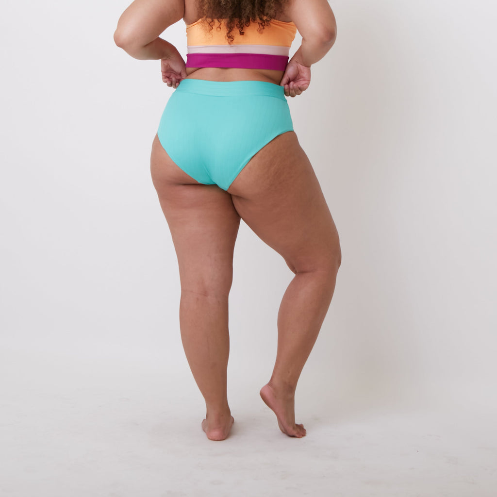 Page High Waisted Swim Bottoms - Ribbed Turquoise - FINAL SALE