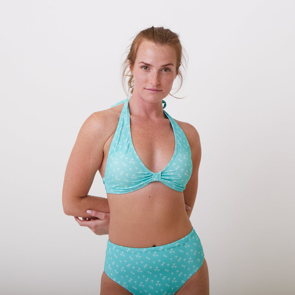 Naomi Bikini Top - Turquoise Small Palm - FINAL SALE