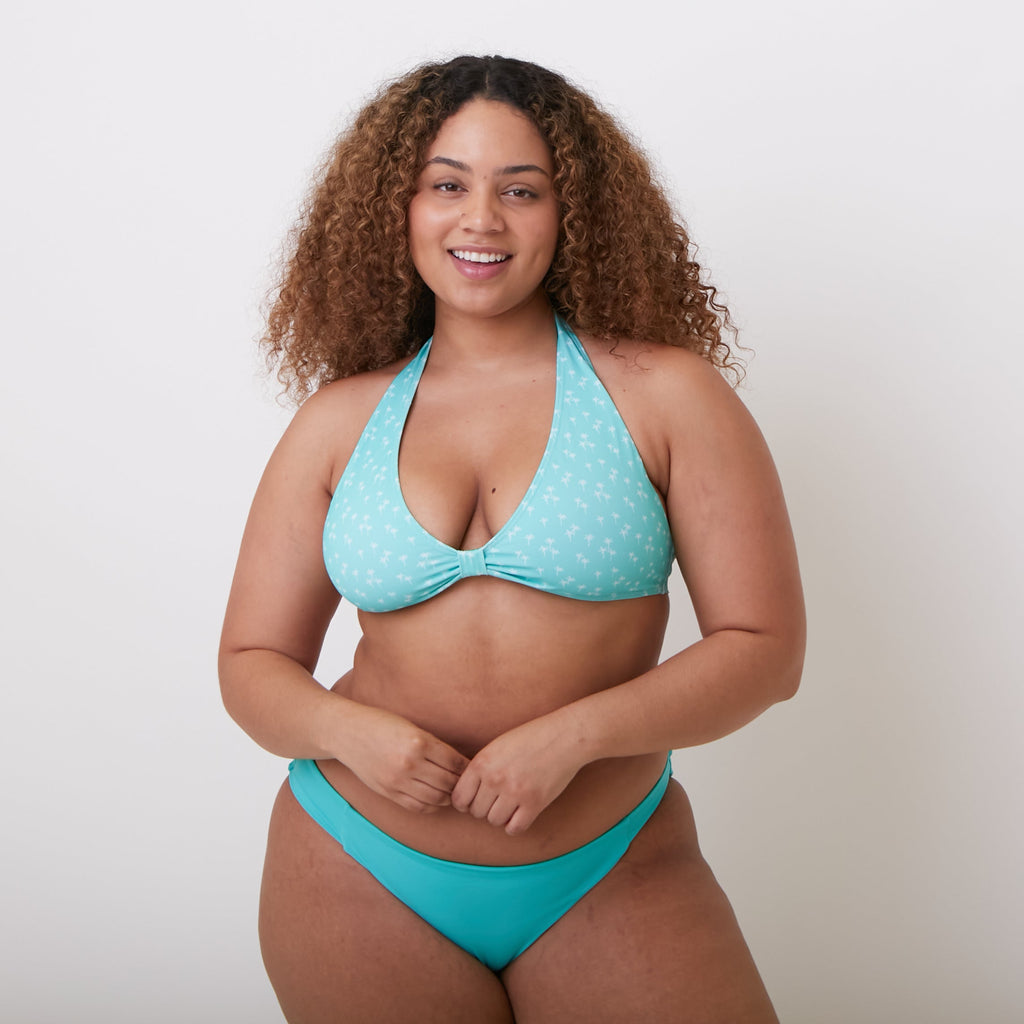 Naomi Bikini Top - Turquoise Small Palm - FINAL SALE