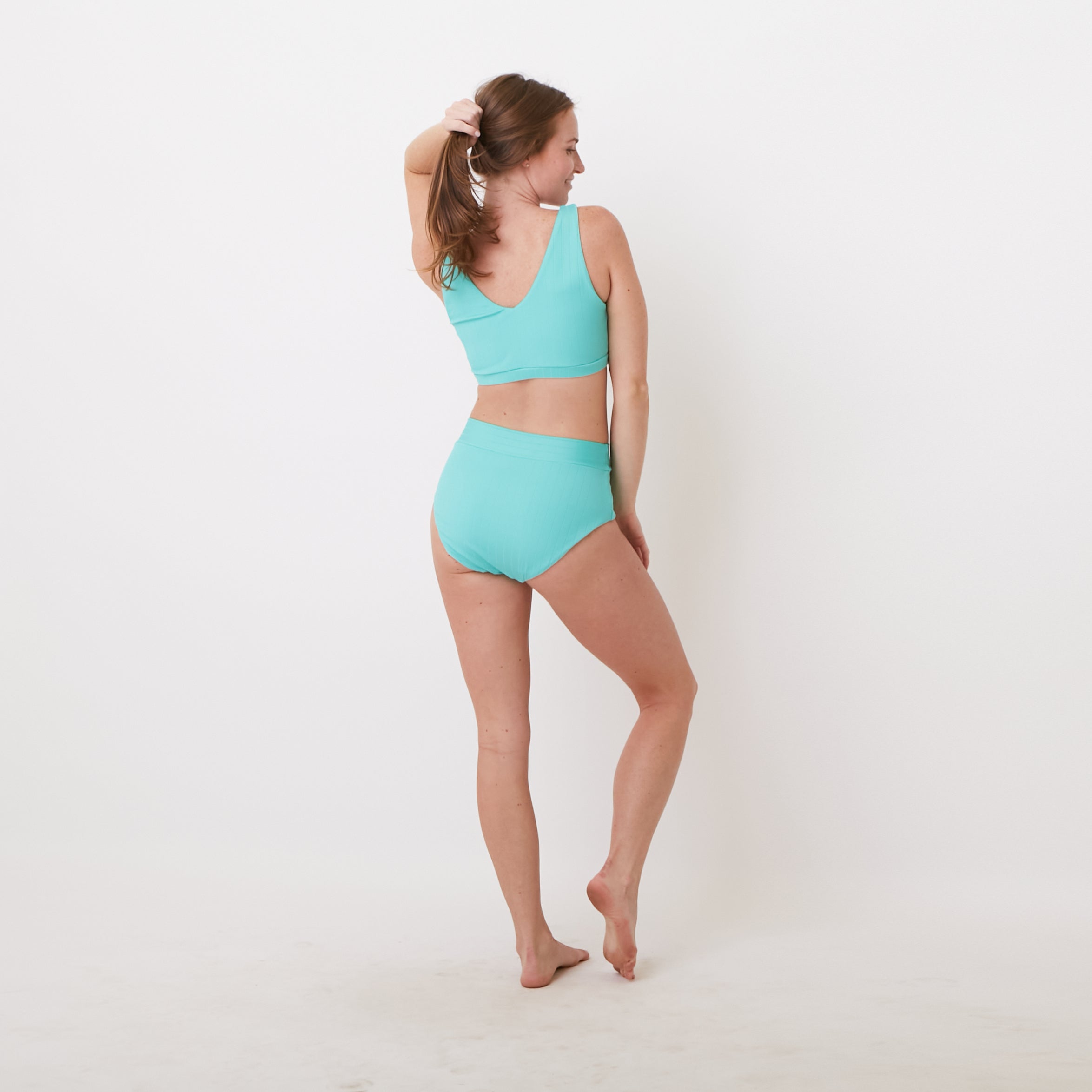 Page High Waisted Swim Bottoms - Ribbed Turquoise - FINAL SALE
