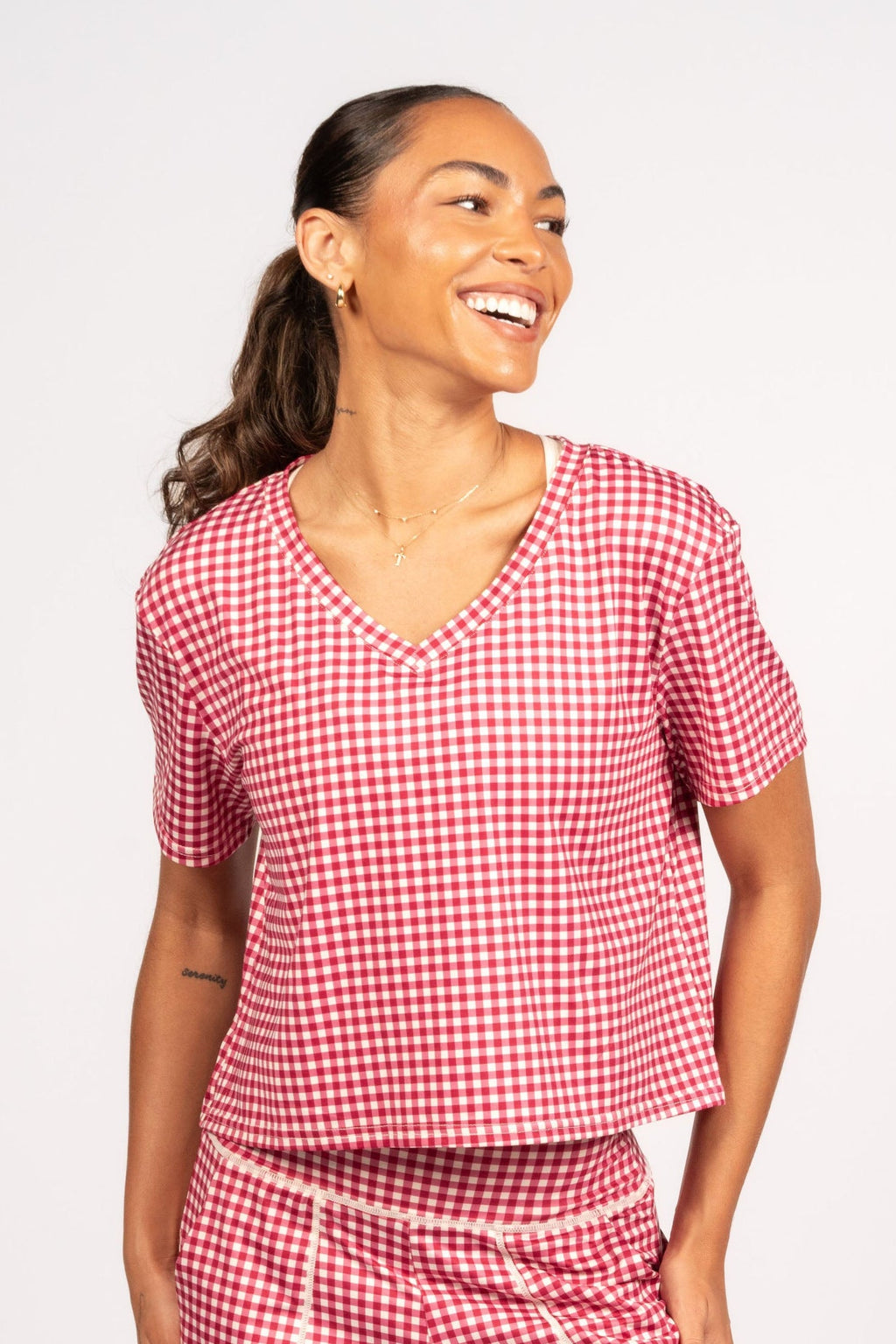 Weekend Lounge Tee - Cherry Gingham