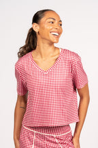 Weekend Lounge Tee - Cherry Gingham