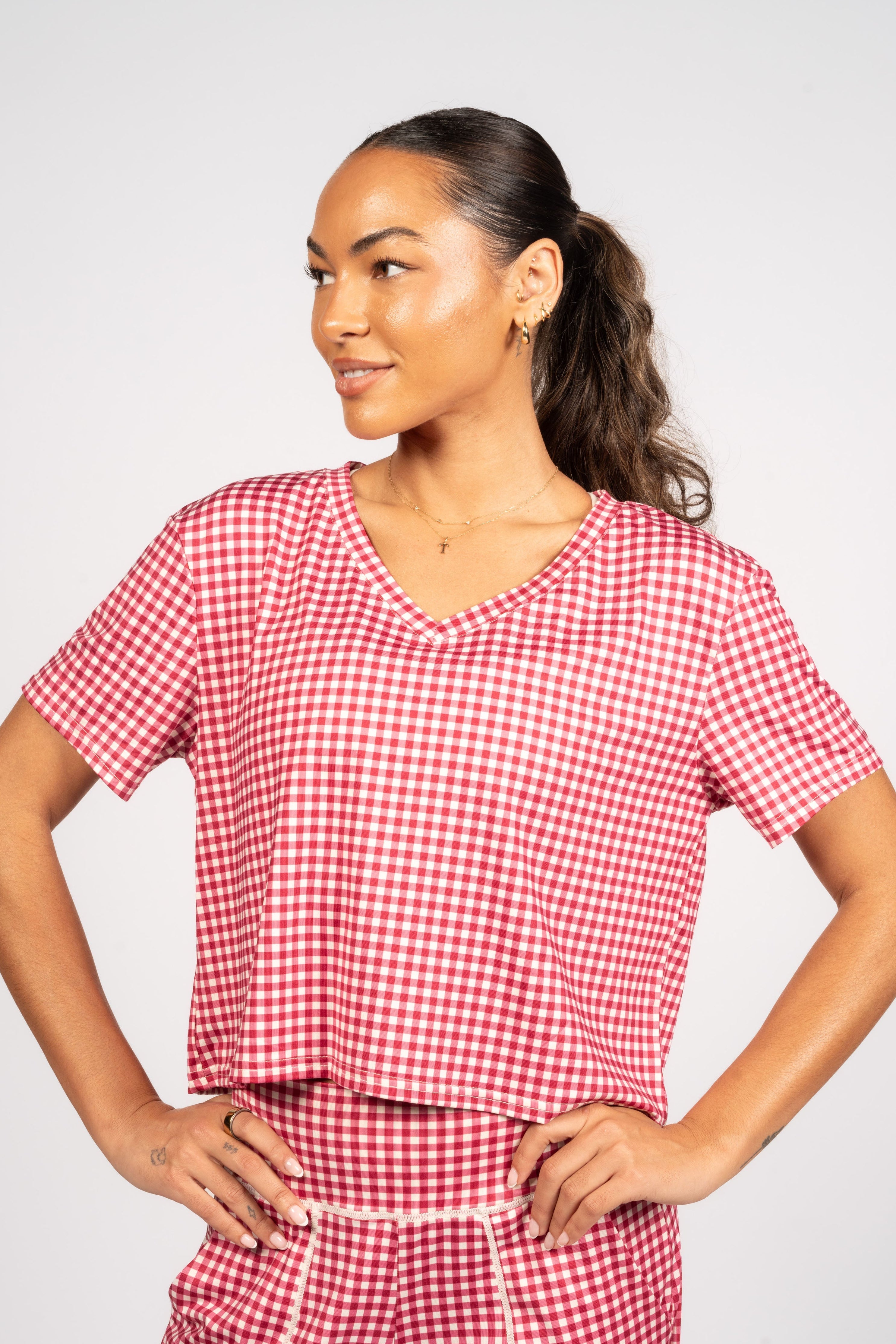 Weekend Lounge Tee - Cherry Gingham