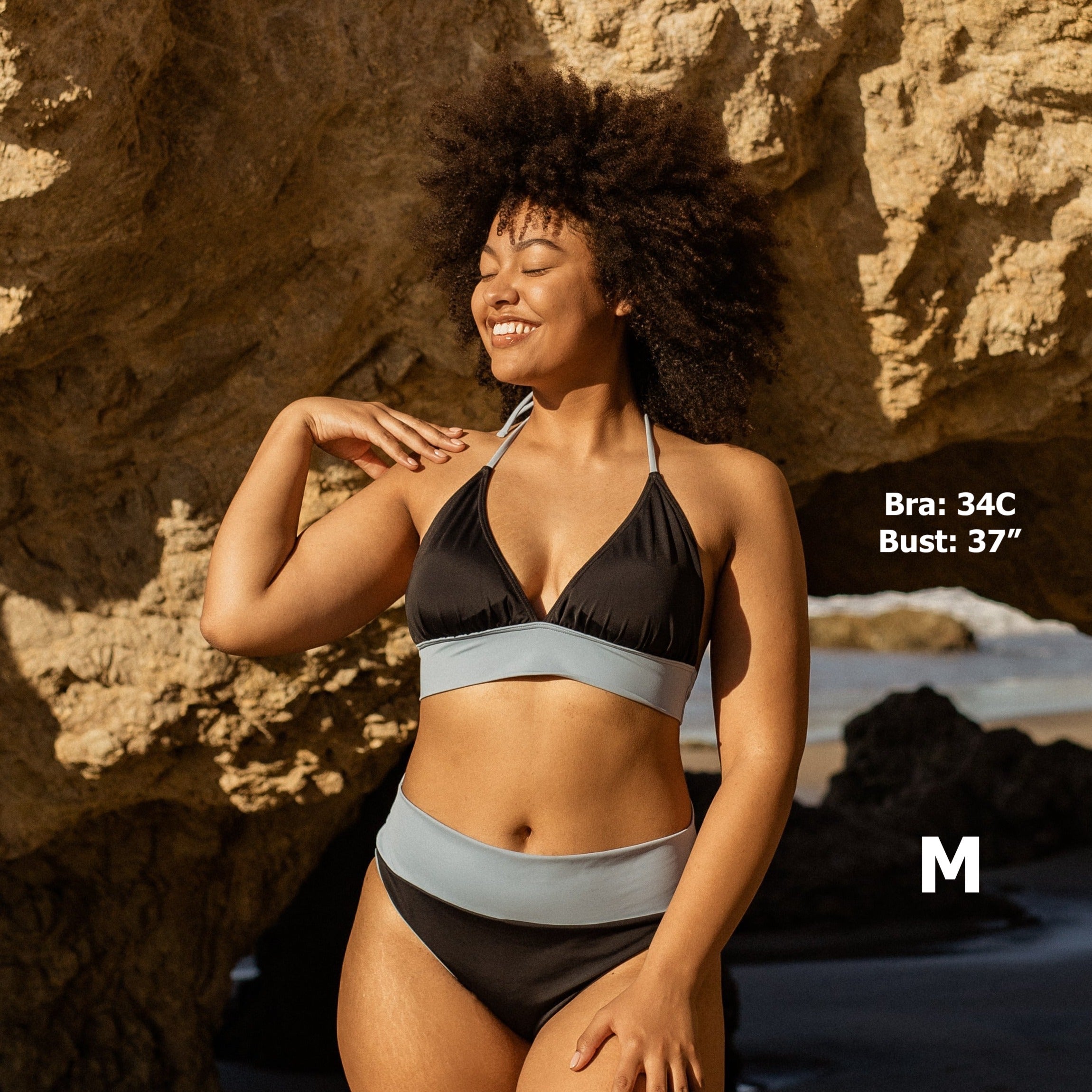 Heidi Bikini Top - Black and Steel Blue - FINAL SALE