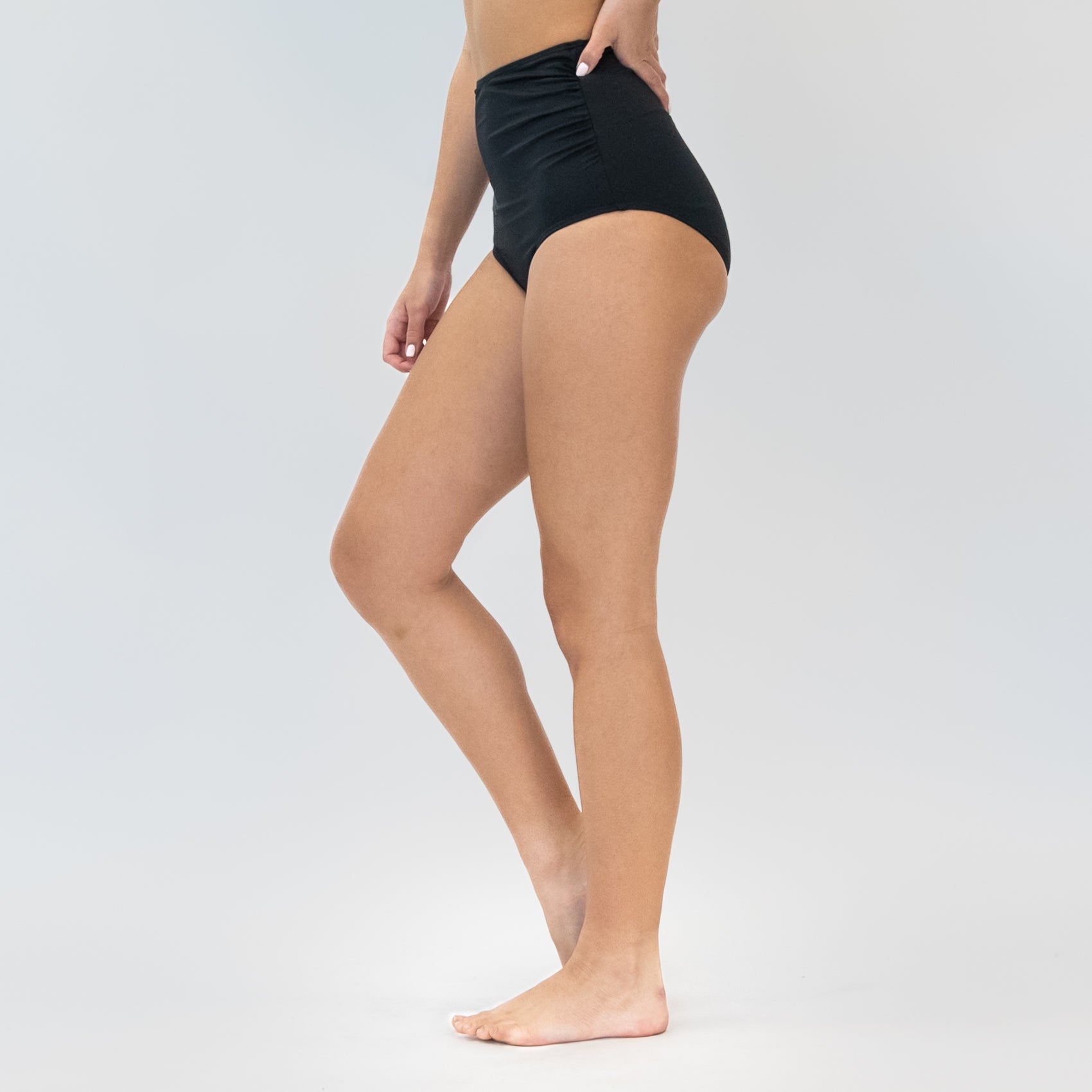 High Waisted Side Shirred Zuma Bikini Bottoms - Black - S ONLY - FINAL SALE