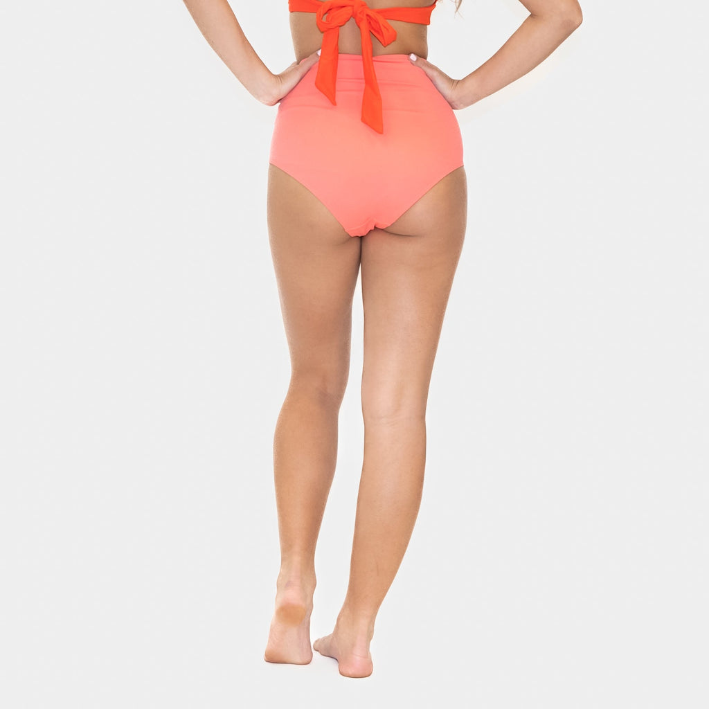 High Waisted Side Shirred Zuma Bikini Bottoms - Coral - XS & S ONLY - FINAL SALE
