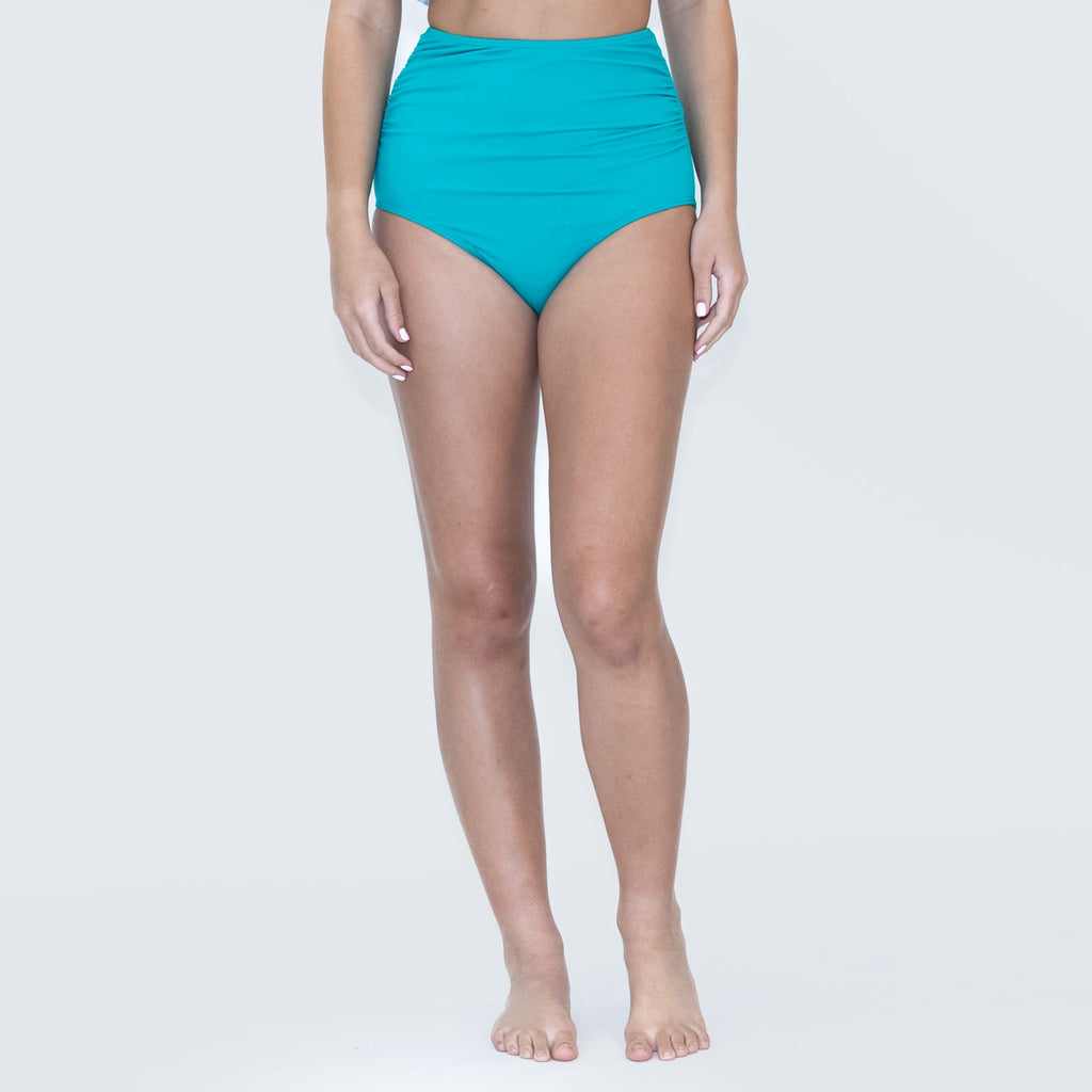 High Waisted Side Shirred Zuma Bikini Bottoms - Teal - FINAL SALE