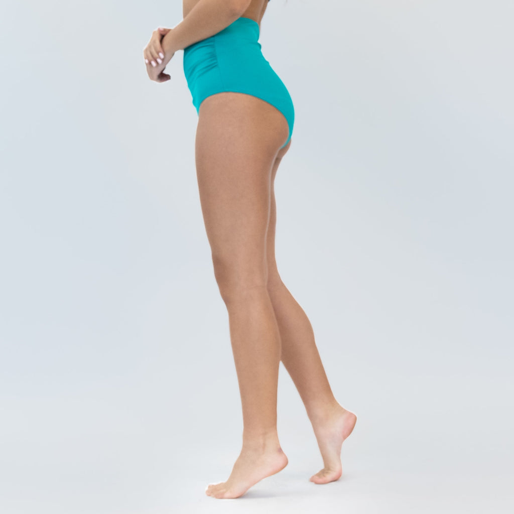 High Waisted Side Shirred Zuma Bikini Bottoms - Teal - FINAL SALE