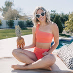 Ribbed Page High Waisted Swim Bottoms - Coral - XXL ONLY - FINAL SALE