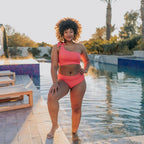 Ribbed Page High Waisted Swim Bottoms - Coral - XXL ONLY - FINAL SALE