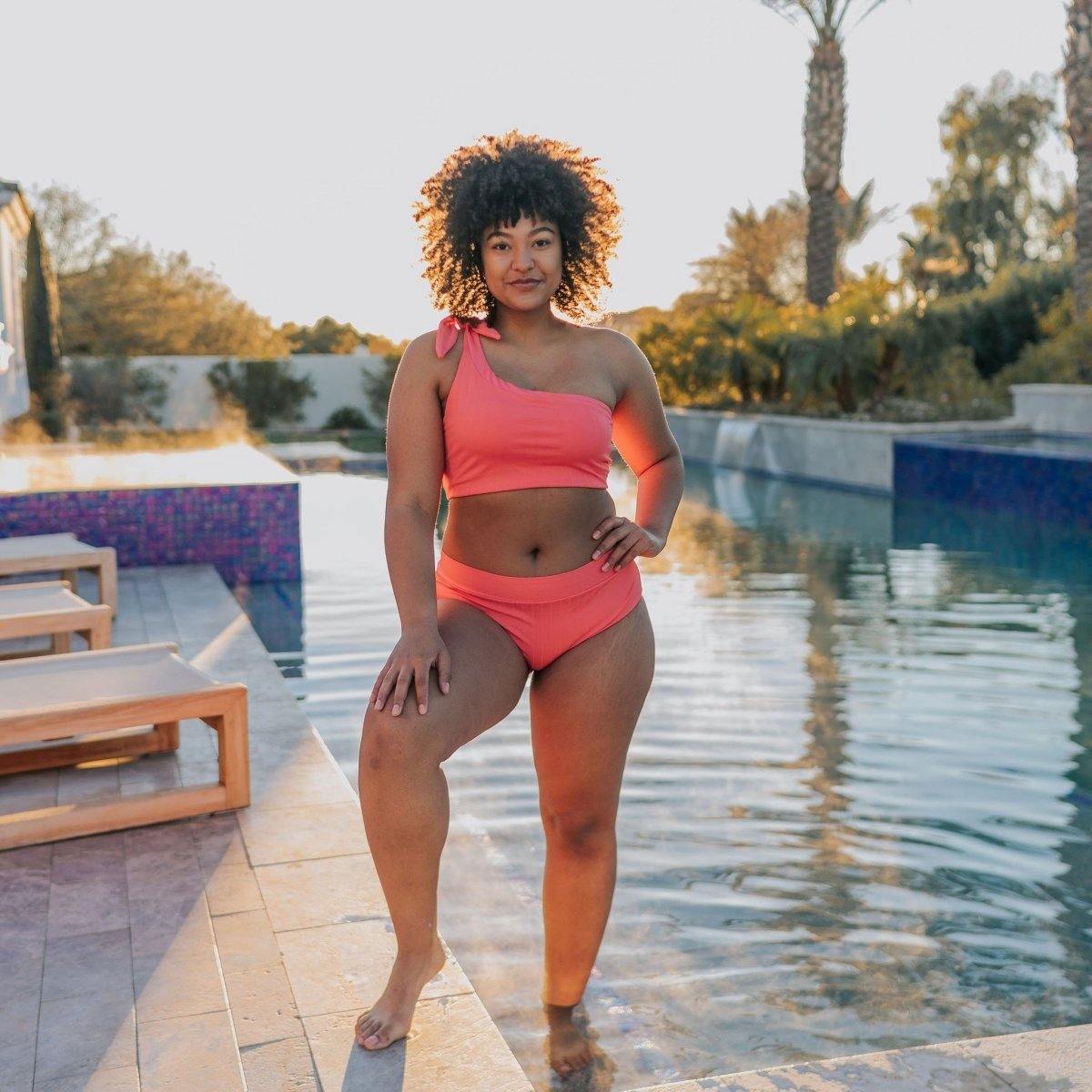 Ribbed Page High Waisted Swim Bottoms - Coral - XXL ONLY - FINAL SALE