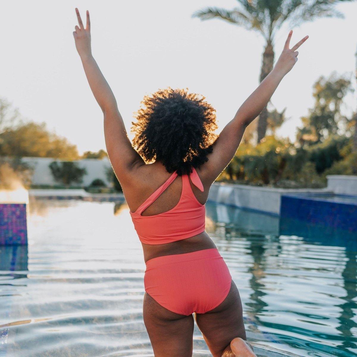 Ribbed Page High Waisted Swim Bottoms - Coral - XXL ONLY - FINAL SALE