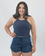 Ribbed Thin Strap Crop Tank - Navy