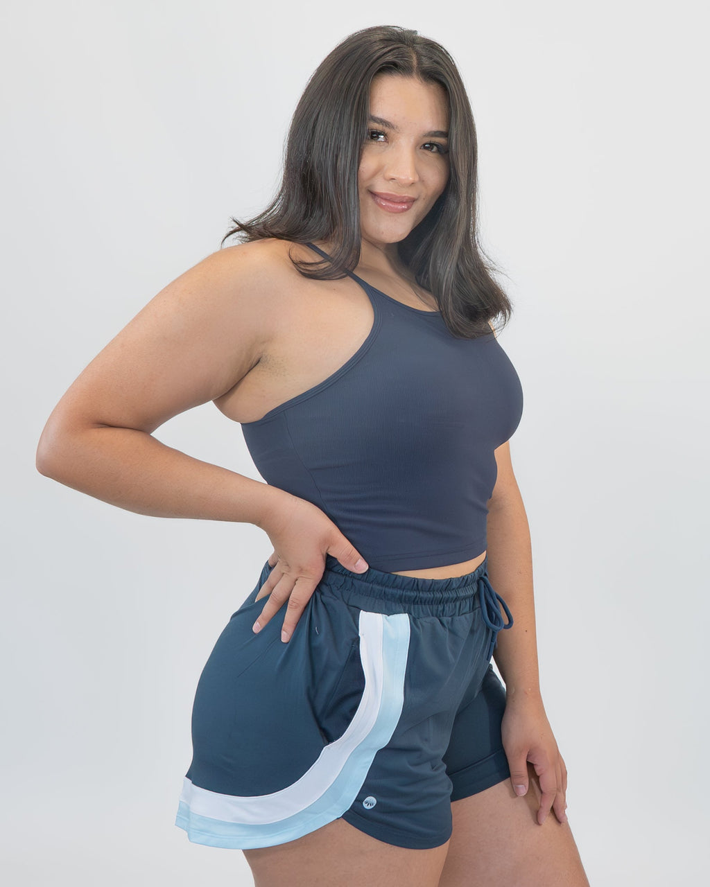 Ribbed Thin Strap Crop Tank - Navy