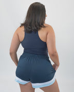 Ribbed Thin Strap Crop Tank - Navy