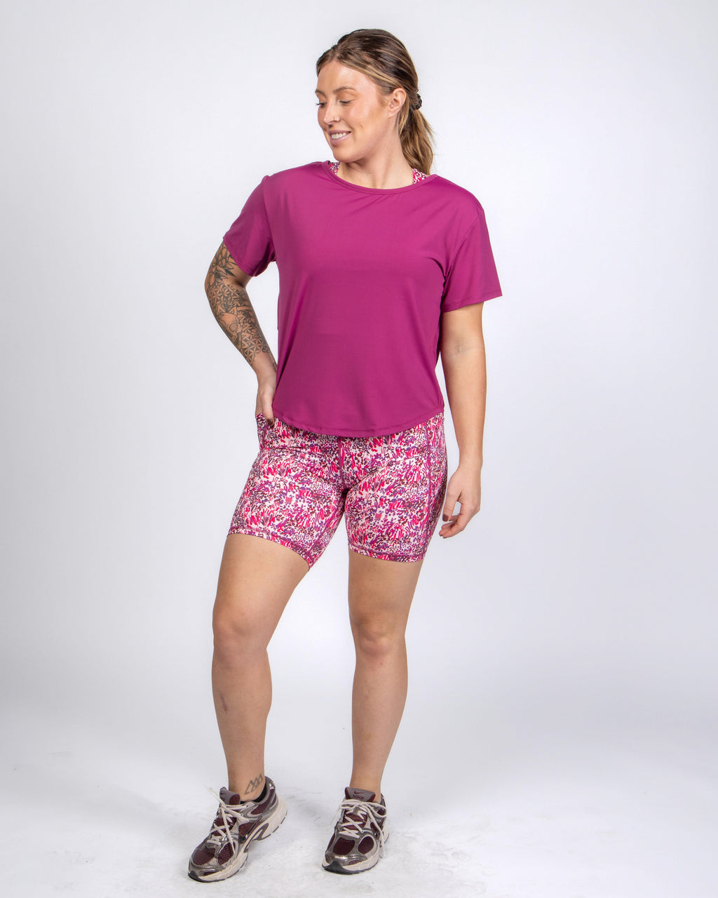 Lux High Waisted Rio Shorts (7 in. inseam) - Boysenberry Flourish